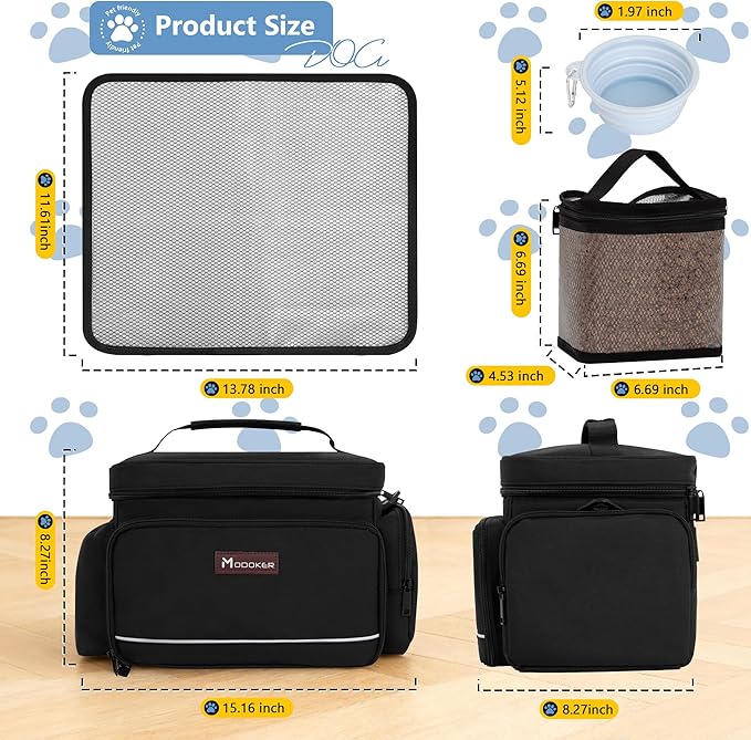Modoker Dog Travel Bag Airline Approved Pet Cat Tote Organizer for Weekend Trips, 2 Bowls, 2 Food Containers & Feeding Mat