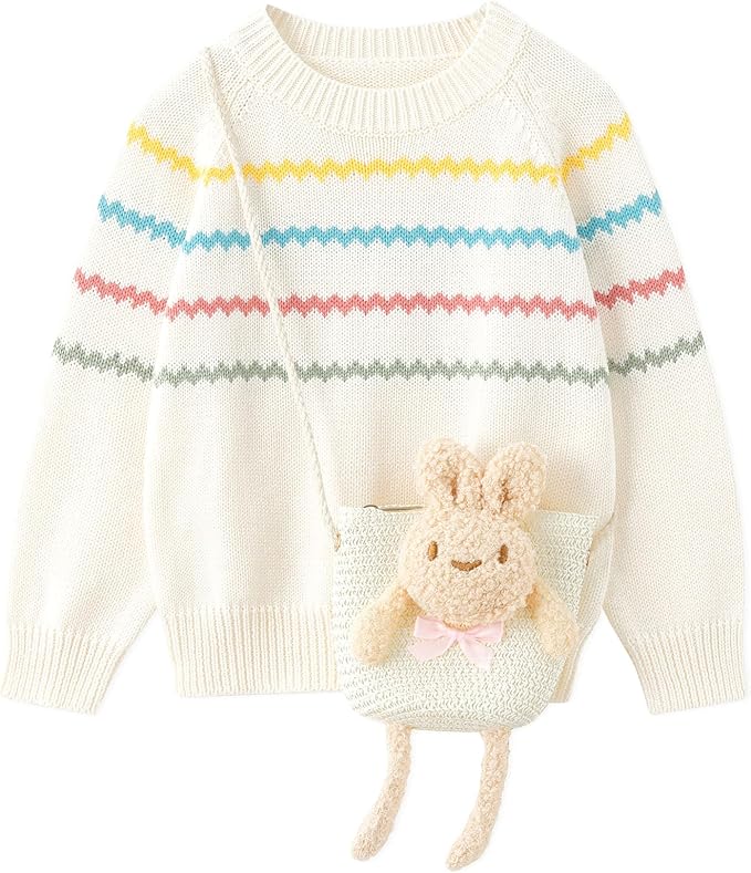 Simplee kids Baby Girl Knit Sweater with Bear in The Pocket Toddler Pullover Sweater Cute Fall Winter Clothes