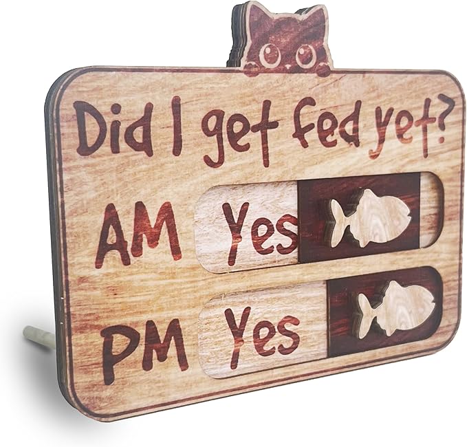Cat Feeding Tracker-AM PM 2-Meal Wooden Fridge Magnets - Cat Feeding Reminder(3.5'' x 5.4'') with Stand - Did I Get Fed Yet-Pet Accessories to Track & Prevent Overfeeding or Underfeeding of Pets-A03