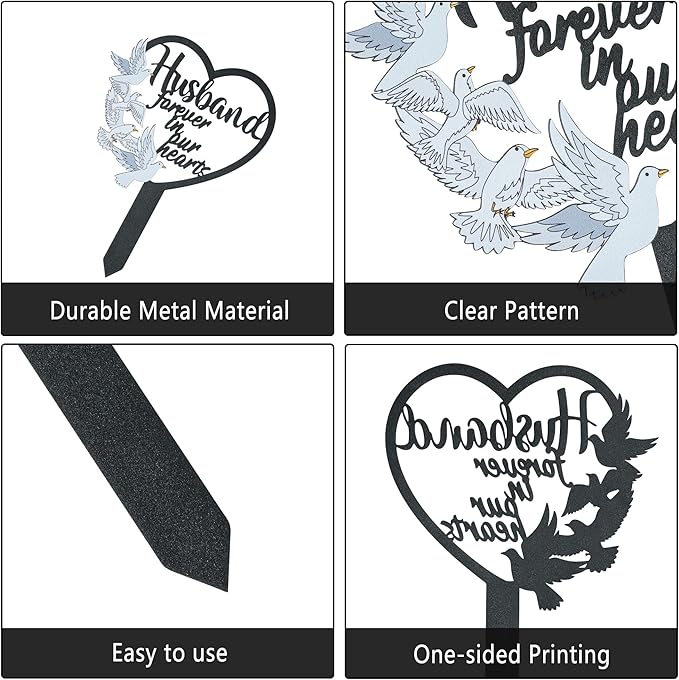 BUoonyer Stake Graves Cemetery Decorations - Husband Metal Memorial Grave Markers, Men Heart Graveyard Sympathy Plaque, Dove Remembrance Graveside Burial Decor Sign for Outside Yard Garden