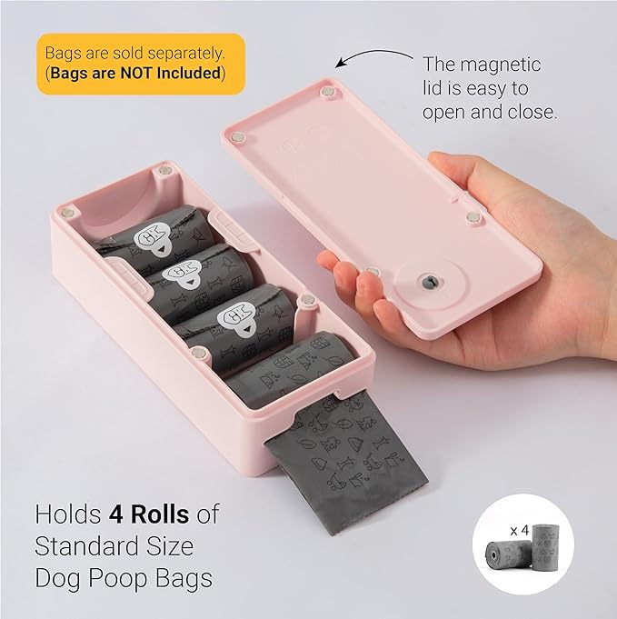 SVD.PET Dog Poop Bag Dispenser, Outdoor or Indoor Pet Waste Bag Dispenser Station, Wall Mount or Hanging with Strap. Easy to Refill Magnetic Cover (Pink, Dispenser only)