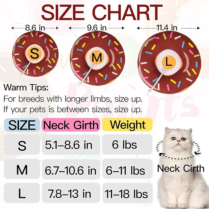 Cat Cone Collar Soft, Cute Cat Donut Collar After Surgery, Adjustable Kitten Recovery Cones to Stop Licking, Lightweight Neck Elizabethan Collars for Cats Kittens (Brown, Large)