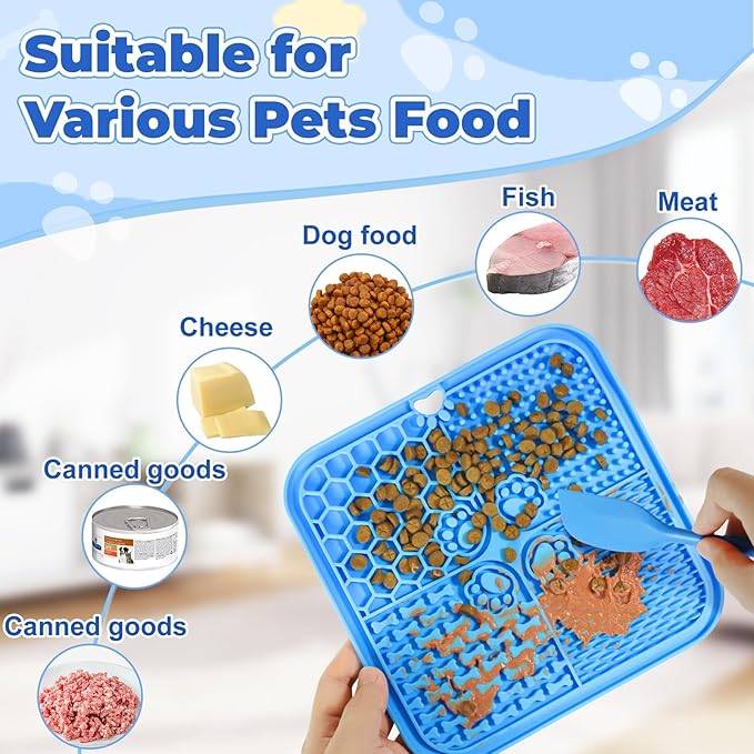Lick Mat for Dogs, Dog Lick Mat with Suction Cups Dog Food Mats and Slow Feeder Cat Bowl for Dogs Anxiety Relief Cats Enrichment Toys for Pet Bathing Station and Cat Grooming3Pack (Blue&Orange&Green)