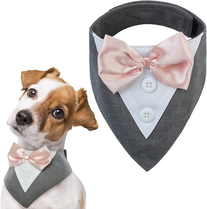 FUAMEY Dog Tuxedo for Large Dogs,Dog Formal Suit Dogs Attire Pet Bow Tie Puppy Party Costumes Cat Tux Outfits Pets Bandana Cosplay Adjustable Bowties Wedding Birthday Valentines Grey L