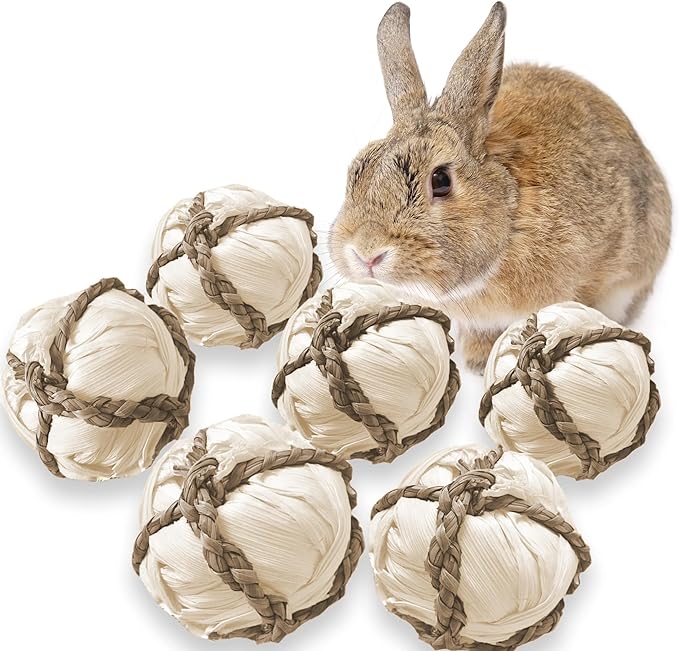 SunGrow Assorted Rabbit & Cat Chew Balls, Teething Activity Toy for Pocket Pets, Improves Dental Health, Environment Friendly, Stress Reliever (Corn Leaf, 6 Pcs)
