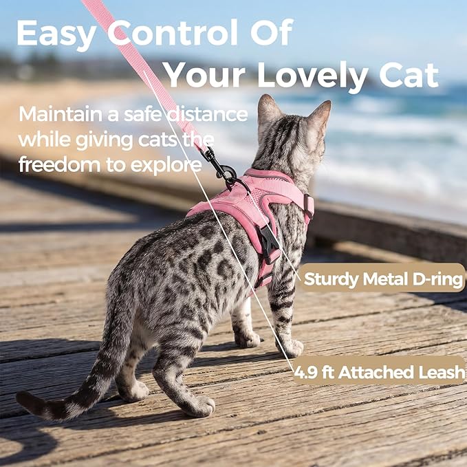 Cat Harness and Leash Set Escape Proof Tactical Medium Kitten Harness Emotional Support Cat Vest, Pink, M