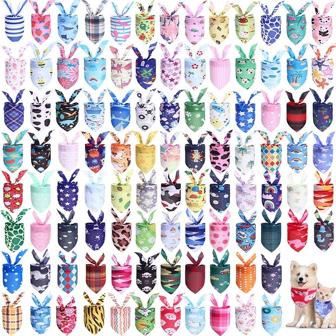 Wesiti 100 Pcs Dog Bandanas Bulk Winter Pet Bandanas Colorful Triangle Scarf Scarf Bib Kerchief Set Adjustable Dog Bibs Washable Birthday Gift for Small Medium Large Dogs Accessories