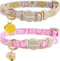 Faygarsle 2 Pack Pink Bow Floral Pattern Cat Collars Breakaway Safety Collar with Bell Spring Summer Design for Girl Cats,Pink Yellow