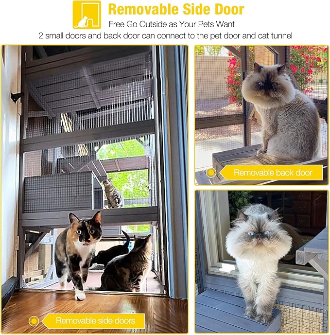 Aivituvin Catio Outdoor Cat Enclosure with 7 Platforms, 2 Resting Boxes, Large Window Cat House for 4-6 Mulitiple Cats Walk in Kitty Cage with Weatherproof Tarp Roof 70"