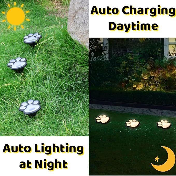 3pcs-Solar Paw Print Lights, Wireless of Cat Dog Animal Solar Lights Outdoor Garden Decor, IP55 Waterproof LED Yard Path Light, New Home Birthday Easter Gift for Pet Lovers (Warm Light)