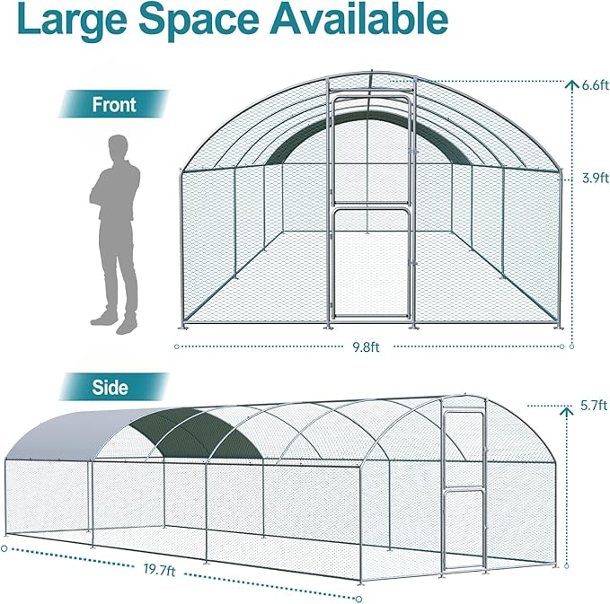 Large Chicken Coop, Chicken Coops for 30 Chickens, Chicken Runs for Yard with Water Poof & UV Resistance Cover, Dome Roof Chicken Coop Run with Double Lockable Doors for Outdoor Backyard