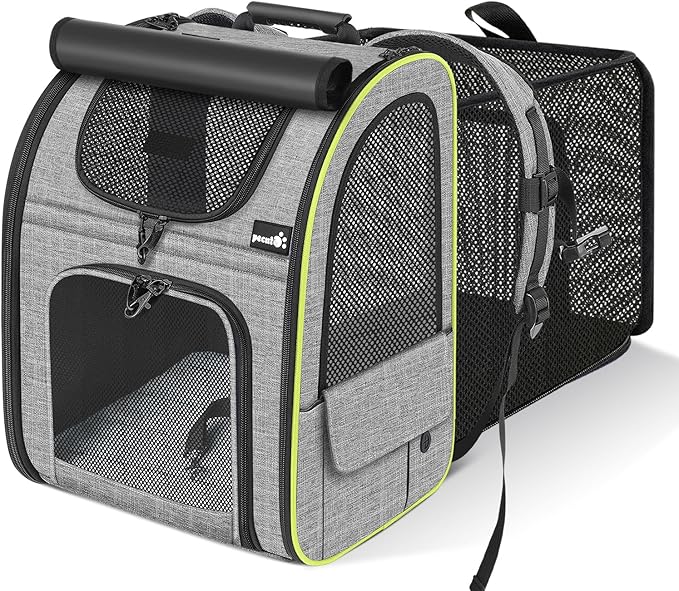 Pecute Cat Backpack Carrier Expandable, Pet Backpack with Curtain for Cats Dogs Up to 11lbs, with 4-Side Breathable Mesh, Multi-Entry & Lockable Zippers for Travel, Hiking, Camping - Hands Free