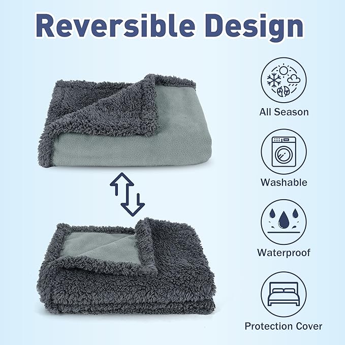 Kritter Planet Waterproof Bed Blanket for Couples, Washable Stain Proof Pad Bed Cover, Reversible Leakproof Protector, Liquid Pee Proof Blanket for Couch Sofa, 80x90 inch, King Size