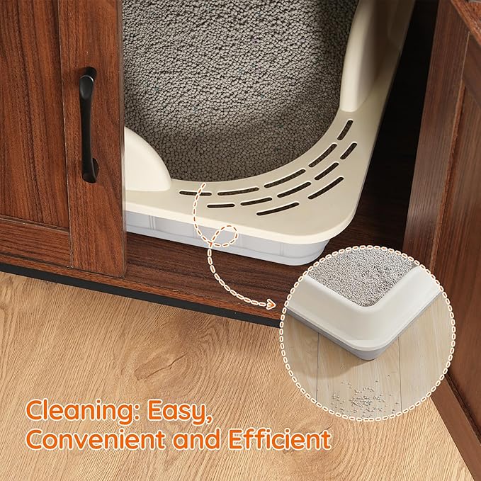 HOOBRO Litter Box Enclosure, Litter Box Furniture with Storage, 2-in-1 Hidden Cat Furniture with Shelf, 2 Dangling Plush Balls and 1 Toy Ball, Large Wooden Cat Washroom, Walnut WL78MW01