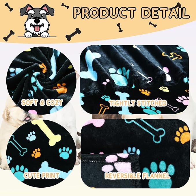 Rezutan Dog Blankets for 3 Pack Large Medium Pet Cat, Soft Fuzzy Washable Blanket, Comfort Flannel Suitable for Dogs Kennels & Beds, Sofas, Furniture, Gifts Puppy Essentials, 41 x 31 inch, Black