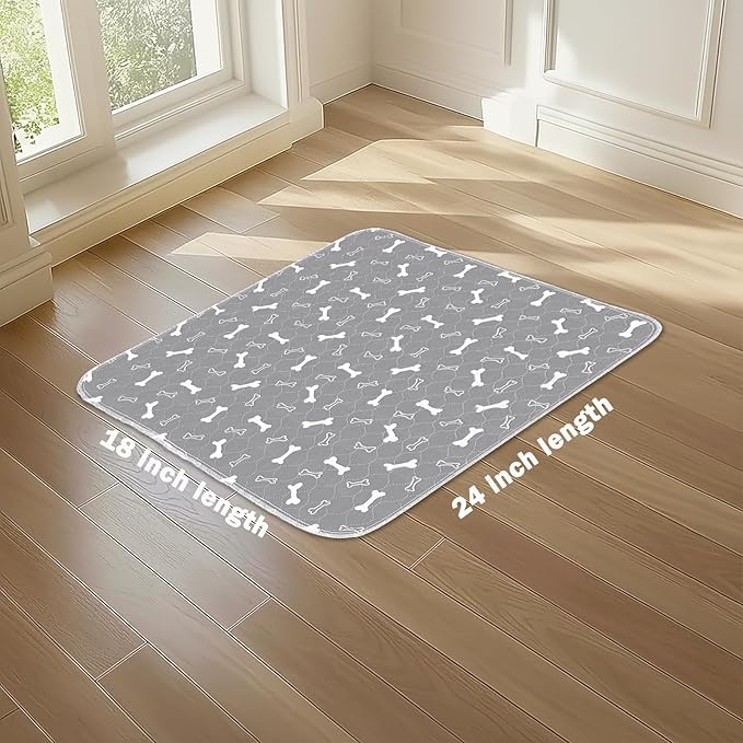 Washable Pee Pads for Dogs, 2Pack Reusable Puppy Pads, Fast Absorbent Dog Pee Pads for Crate Pet Training Pads, Waterproof Whelping Pads for Dogs Bed Mat Crate Indoor (Grey, 18x24)