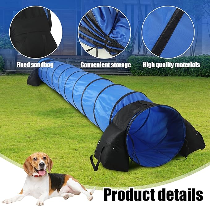 16 ft Dog Agility Equipment Dog Agility Tunnel with Sandbags and Carry Bag Dog Tunnel for Outdoor Indoor Backyard Agility Training Play Playground
