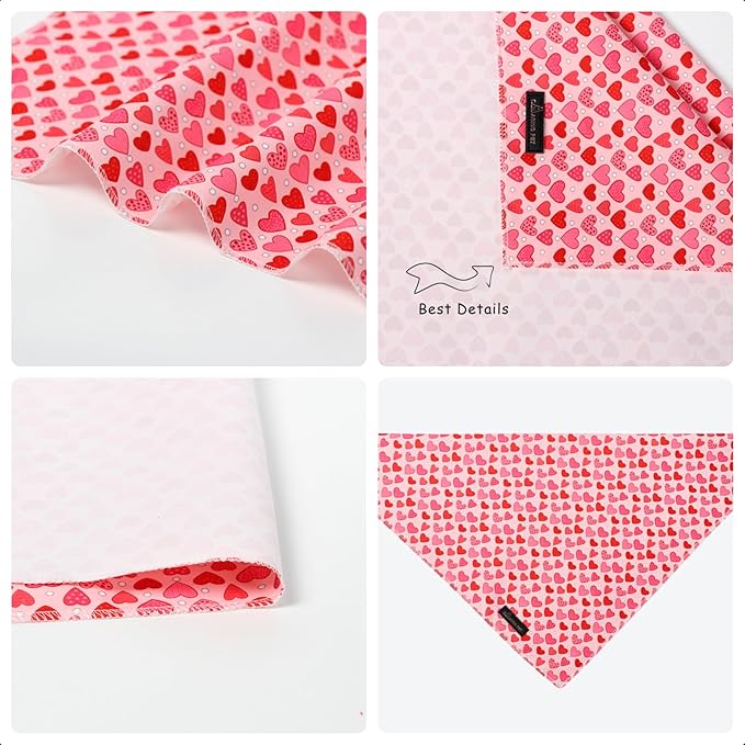 ARING PET Valentine Dog Bandana, Cute Pink Red Pink Pet Bandanas Scarf Triangle Bibs Handkerchief for Puppy Small Medium Large Boy Girl Dogs-S