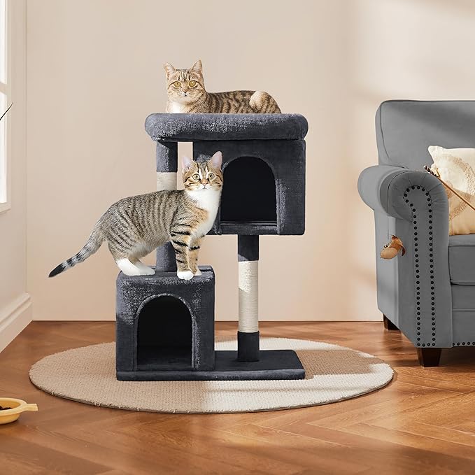 Yaheetech 33.5in Cat Tree Tower for Indoor Cats w/2 Cozy Plush Condos, Oversized Perch & Sisal Scratching Posts, Stable Cat Stand House for Large Cats & Pets