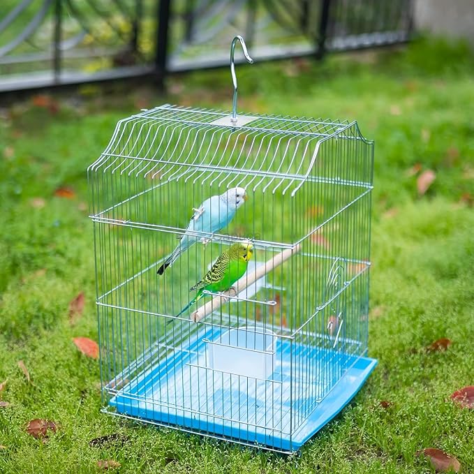 Small Bird Travel Cage - Lightweight Starter Kit for Parakeets, Lovebirds, Parrotlets Finches Canaries Removable Tray & Accessories Included