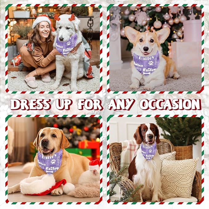 Personalized Dog Bandanas Custom Neckwear Name Button Anti-loosening Dog Scarf Triangle Bibs Kerchief Pet Costume Accessories for Medium Large Dogs Cats Pets Birthday-Purple
