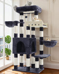 Cat Tree for Indoor Cats Large Adult, Heavy Duty Cat Tree for Large Cats 20 lbs+, Cat Condo with Big Wooden Perch, Cat Tower with 14 Scratching Posts, Hammock, Smoky Gray GCT023G