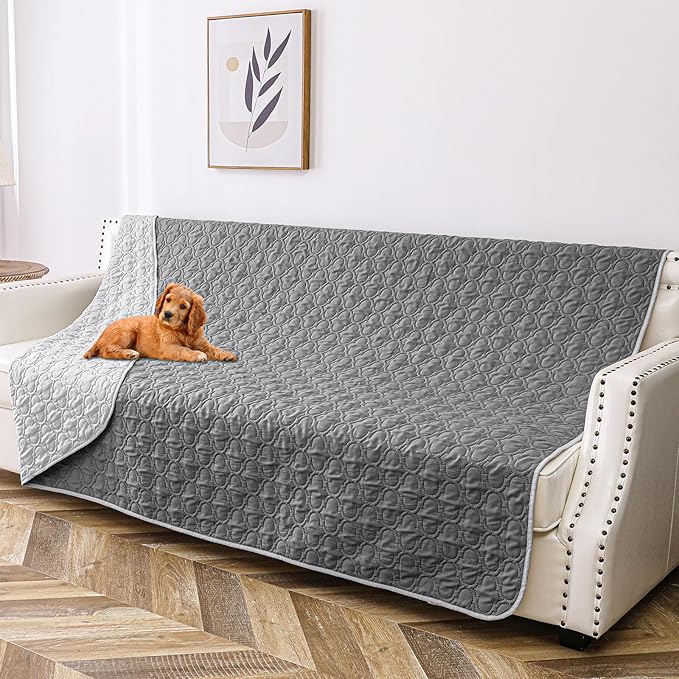 Waterproof Blanket for Bed, Reversible Dog Couch Cover Pet Sofa Furniture Protector Machine Washable King Size(82x102 Inch, Lightgrey+Darkgrey)