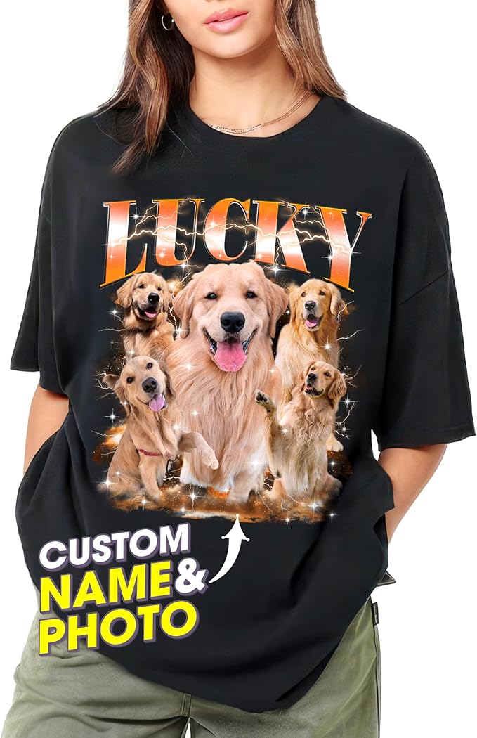 JIX & JOKY Custom Your Own Bootleg Rap Shirts with Dog Faces Custom Pet Shirt for Men Graphic Tshirt Gift Idea for Pet Lovers