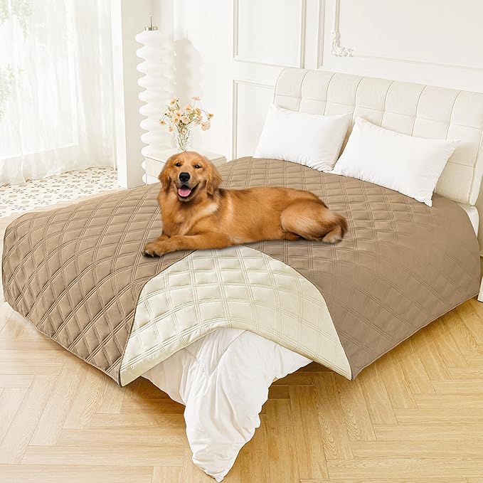 Smiry Waterproof Dog Bed Cover Blanket 82x102, Soft Reversible Pet Blanket, Washable Leakproof Cats Dogs Couch Cover for Sofa, Couch, Furniture, Camel/Beige