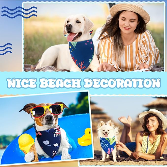 150 Pcs Ocean Dog Bandanas Bulk Summer Pet Bibs Triangle Ocean Themed Pet Scarf Bandanas for Medium Large Dogs Birthday Summer Beach Costume Decoration