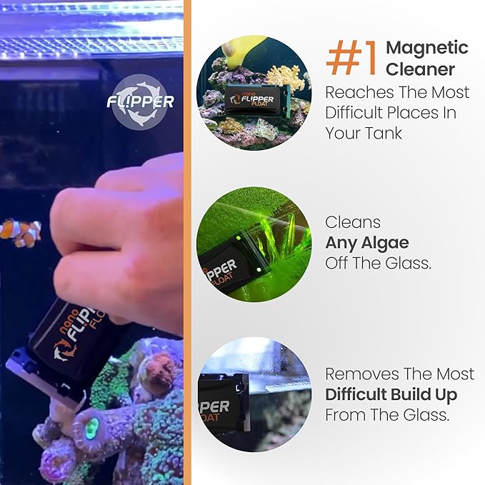 FLIPPER Nano Magnetic Aquarium Cleaner, 2 in 1 Flip Scrubber and Scraper with Strong Rare Earth Magnets for Algae Removal on Glass Tanks up to 1/4 inch (6 mm), for Freshwater and Saltwater Aquariums