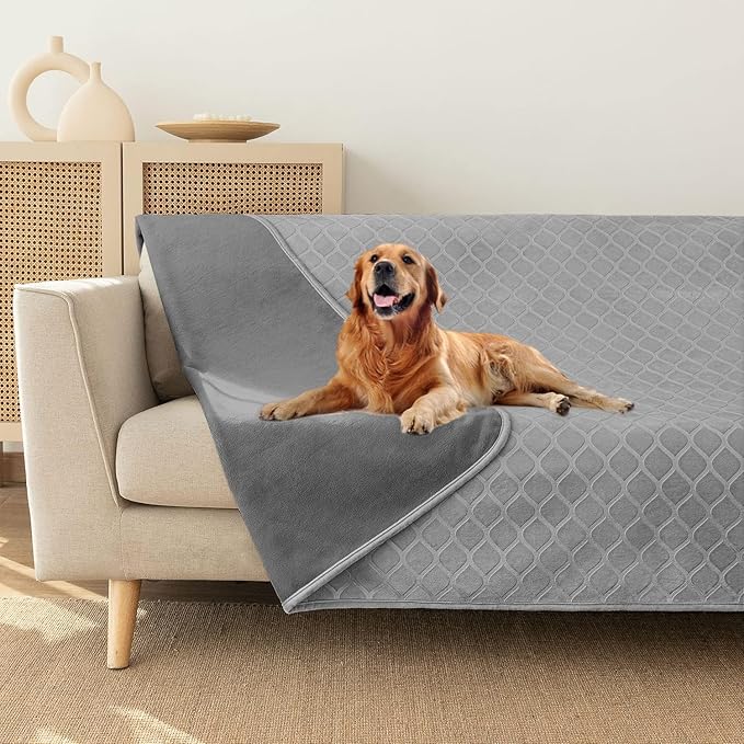 fuguitex Waterproof Dog Blanket Bed Cover Dog Crystal Velvet Moroccan Fuzzy Cozy Plush Pet Blanket Throw Blanket for Couch Sofa(82 * 82 inch, Light Grey+Grey)