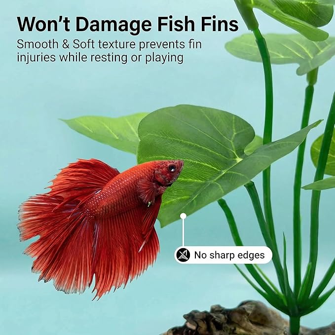 Silk Aquarium Plants Betta Fish Tanks Decor 6-in Soft Aquarium Decorations Fish Tanks Plants Leaf Hammock, Artificial Aquarium Plant Fish Tank Decorations Accessories Goldfish Reptile Plants Driftwood