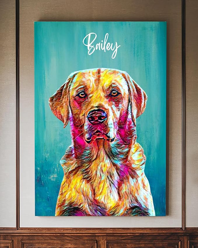 Julyly POD Custom Dog Portrait, Personalized Canvas Wall Art with Name, Whimsical Painting Decor, Pet Portrait from Photo, Cat Poster, Pet Memorial Gift, Birthday, Christmas Gift for Dog Lovers