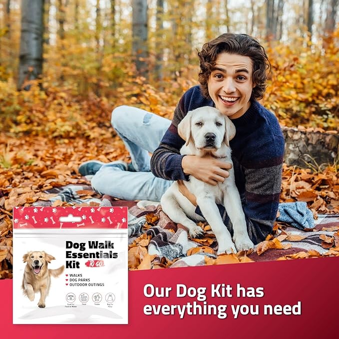 pH Advantage Pet Travel Essentials – Single Pack with Dog Treat, Food, Bowl & Poop Bag – Lightweight Grab-and-Go Kit for Walks, Parks, Car Rides & Everyday Use (Red)