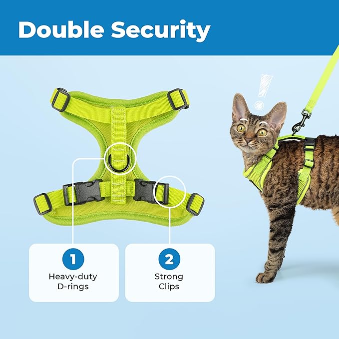 Voyager Escape-Proof Step-in Lock Cat Harness & 5ft Neoprene-Handle Leash Set All-Weather Mesh with Reflective Stitching for Small to Large Cats by Best Pet Supplies, Lime (327), XS