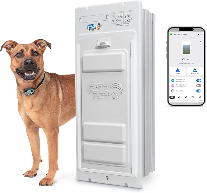 Power Pet Automatic ROLL UP Door by High Tech Pet Brand - Motorized Panel Rolls Up - Pet Operated - Remote App Control - 24/7 Exit & Entry Timers (Medium, Wall Mount)