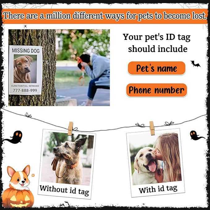 Personalized Pet Tags for Dog Cat, Custom Halloween ID Tags for Dogs, Dog Name Tags Engraved for Pets, Boo Basket Stuffers, Halloween Gifts for Dogs Lovers (Ghost)