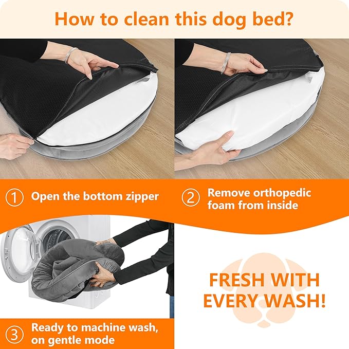 Dwanton Orthopedic Dog Bed for Large Dogs with Gel Memory Foam, Waterproof Dog Sofa, Washable Pet Bed with Four Sided Bolster Cushion, Removable Cover & Non-Slip Bottom, 42", Medium Gray
