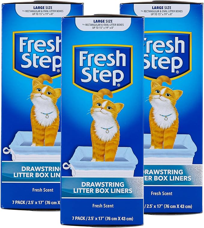 Fresh Step Drawstring Cat Litter Box Liners, Scented Heavy Duty Kitty Litter Bags for Large Oval or Rectangle Pans, Helps Contain Odor and Mess, Easy Lift Out Cleanup, 30 x 17 in, 7 Count - 3 Pack