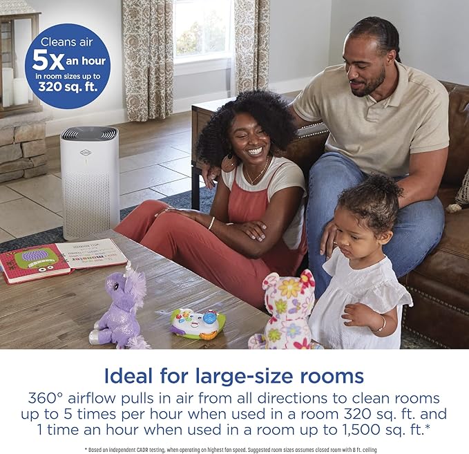 Clorox HEPA Air Purifiers for Home, True HEPA Filter, Large Rooms Up to 1,500 Sq Ft, Removes 99.9% of Mold, Viruses, Wildfire Smoke, Allergens, Pet Allergies, Dust, AUTO Mode, Whisper Quiet