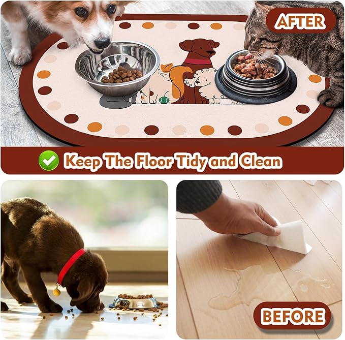 Dog Food Mat 20''x12'', Small Pet Feeding Mat, Non-Slip Rubber Pet Food Mat, Absorbent Cat Dog Water Bowl Mat for Messy Drinkers, Dog Bowl Placemat for Food and Water, Cat Dog