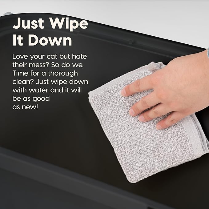 IRIS USA Cat Litter Box, Large Cat Box Enclosure, Top Entry with Litter Catching Lid, Enclosed with Scoop, Black/Gray