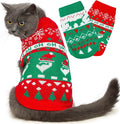 Stretchy Cat Christmas Sweater - 2 Packs Christmas Sweaters for Cats | Snug Winter-Ready Knit for Boy/Girl Cats & Kittens(Scarlet, X-Small)