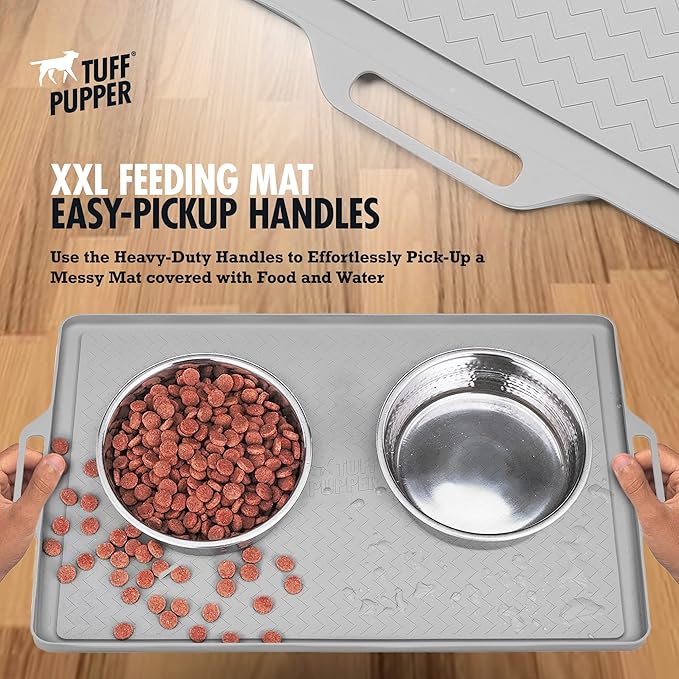 Tuff Pupper 28x20 Large Dog Feeding Mat for Food and Water | Dog Food Mats for Floors | Waterproof Dogs Water Bowl Mats | Dogs Placemats Pet Food-Mat | Silicone Feeding Mat for Cats and Cat Bowls
