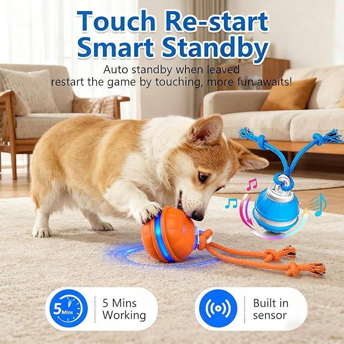 Interactive Dog Ball Toy,Interactive Dog Toys for small dogs,Peppy Pet Ball for Dogs,Motion Activate Rolling Dog Toy with Birdsong Squeaky Chewable Rope Tiny Fetch Dog Toys to Keep them Busy(Orange)