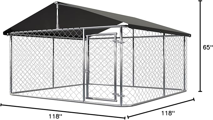 Outdoor Dog Enclosure Heavy Duty Dog Kennel House Mesh Dog Big Cage Pet Kennel Steel Fence with Secure Lock(9.84'x 9.84')
