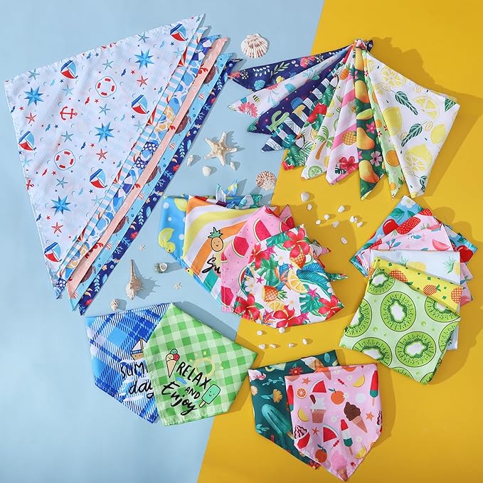 SCENEREAL 30 PCS Dog Bandanas Bulk, Summer Pet Bibs for Small Medium Large Dogs, Colorful Triangle Scarves, Puppy Holiday Birthday Neckerchief Costume Decoration