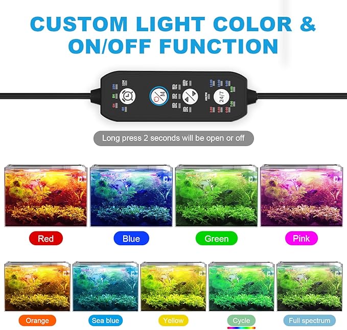 SEAOURA 24/7 Mode LED Aquarium Light for Plants-Sunrise-Daylight-Moonlight Mode, Fish Tank Light with Auto On/Off, 7 Colors, Adjustable Timer/Brightness for 36 Inch to 42 in Freshwater Tank