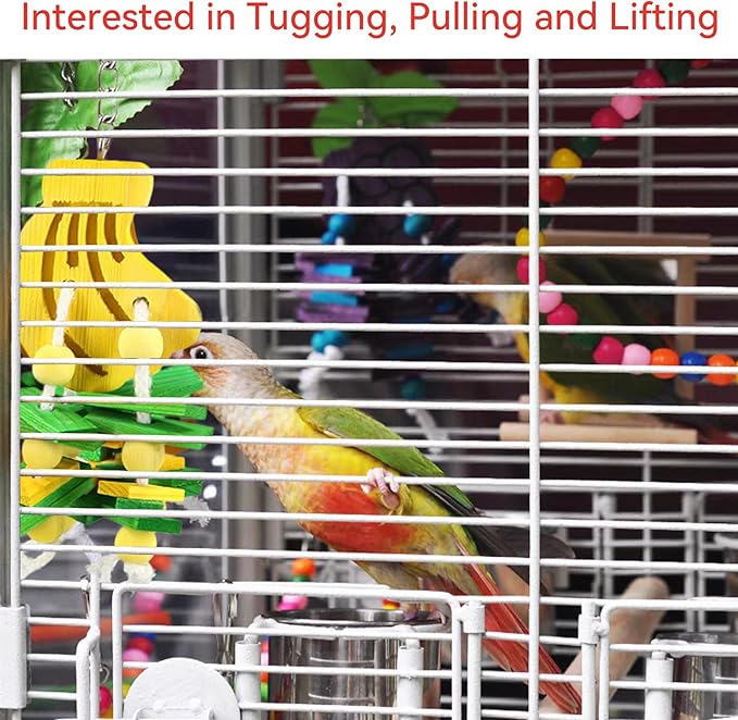 JSLZF Bird Chewing Toy for Parrot Cockatiel Conure Wood Block Cage Hanging Foraging Budgie Bite Toy for Parakeet Small (4PCS Fruit Shape)